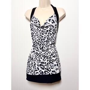Vintage Y2K Iz Byer Leopard Print Greyscale Micromini Dress Long Halter Top
